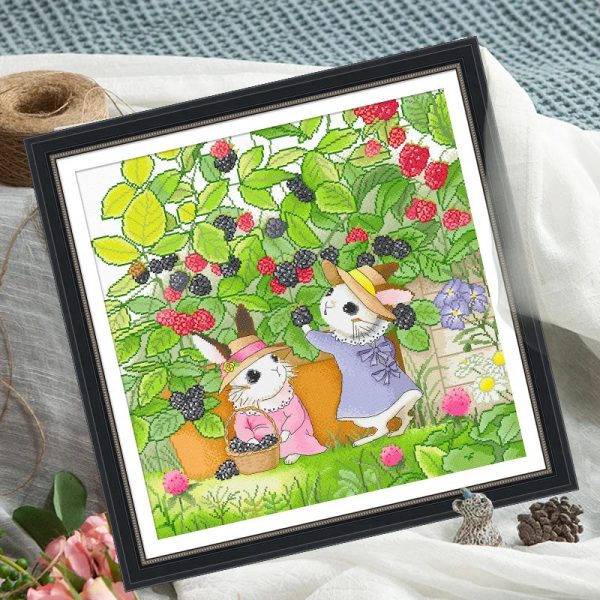 Spring Brand - 11CT Stamped Cross Stitch Rabbit Picking Raspberry(60*60cm)