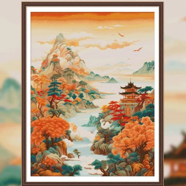 Spring Brand - 11CT Stamped Cross Stitch Pavilion(85*109cm)